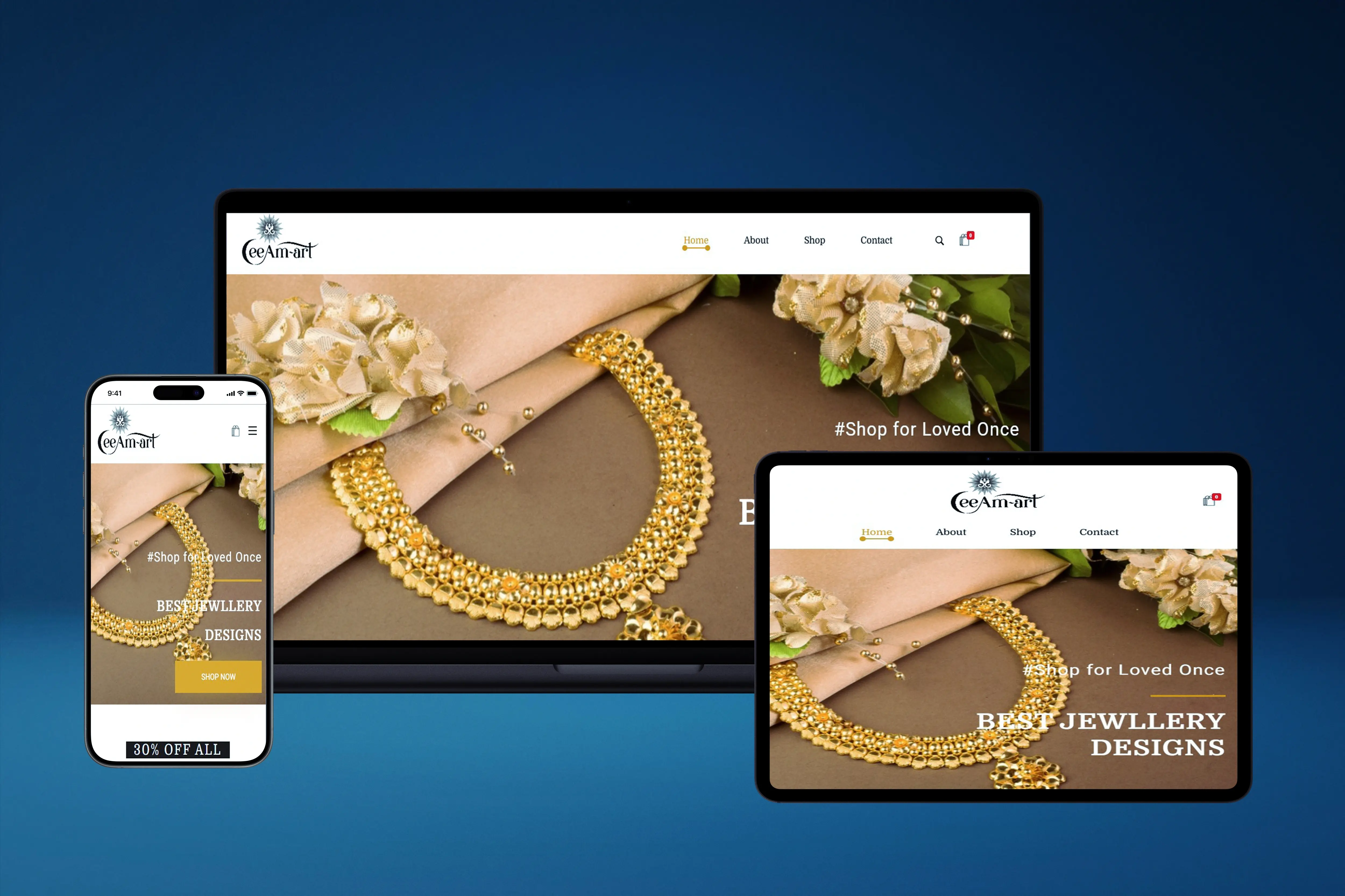 CeeAm Art high-resolution jewelry product grid featuring variable item layouts and hover states