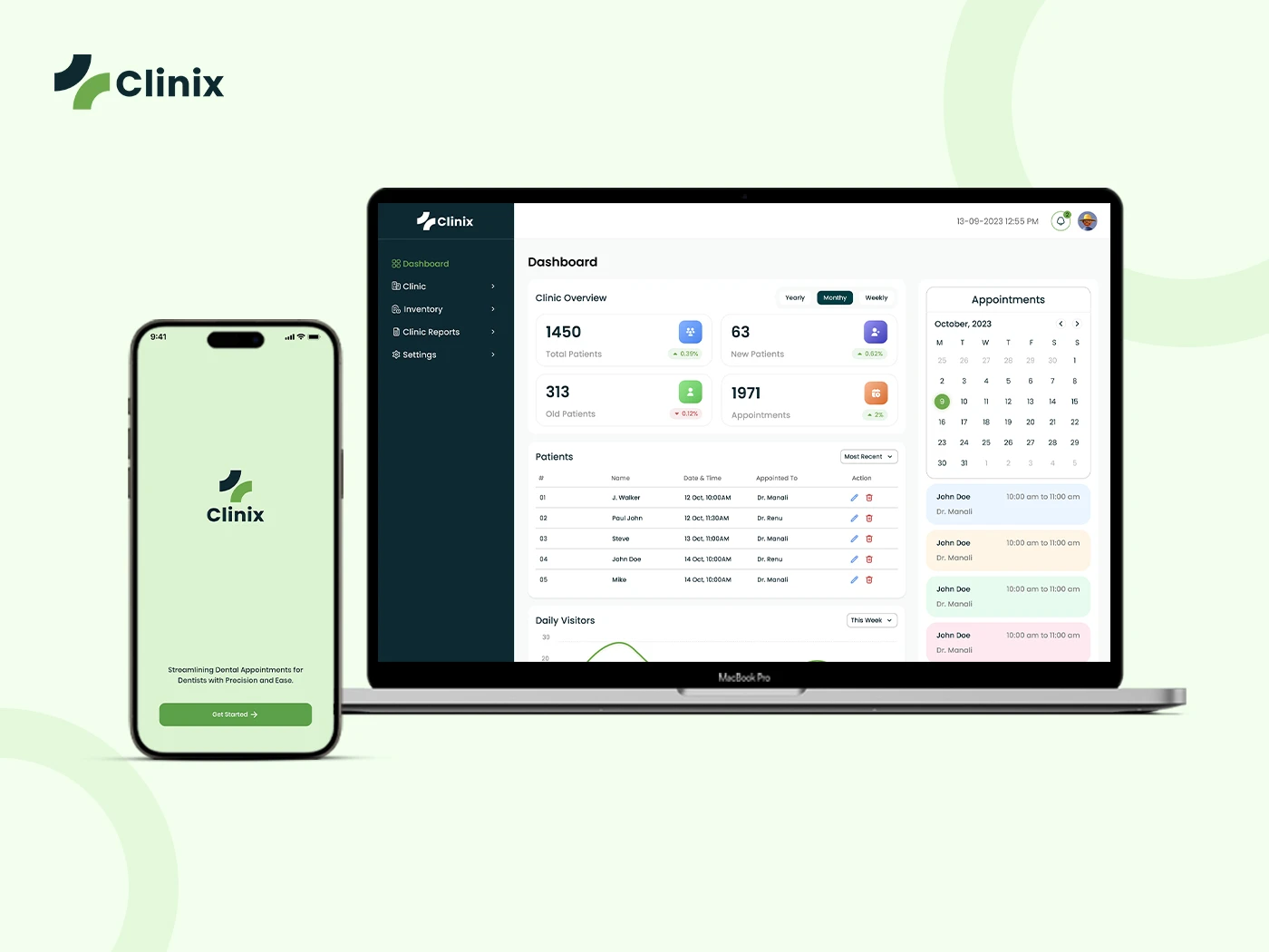 Dental clinic management web portal with Android/iOS app for doctors - Clinix
